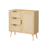 Modern Rattan Wood Dresser Wood Storage Cabinet Sideboard for Bedroom