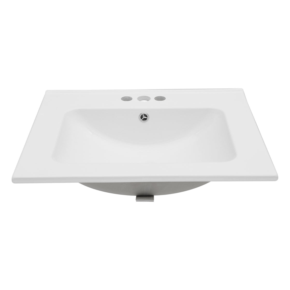 Modern White Rectangular Single Vanity Top with Overflow and 3 Faucet Holes, Cer
