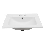 Modern White Rectangular Single Vanity Top with Overflow and 3 Faucet Holes, Cer