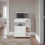 White Microwave Cart Cabinet with Open Shelves