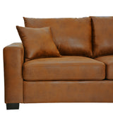 Light Brown Foil Fabric Two-Seater Sofa with Throw Pillows, Wood and Fabric Construction, 69-Inch Compact Design