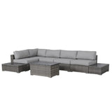 Outdoor Sectional Set HDPE Wicker Brown 8pc