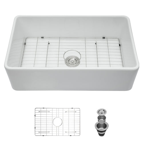 White Ceramic Apron Front 30" Single Bowl Kitchen Sink