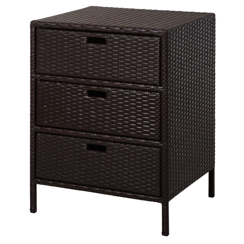 Outdoor Towel Cabinet PE Rattan Pool Storage 3 Drawer Brown