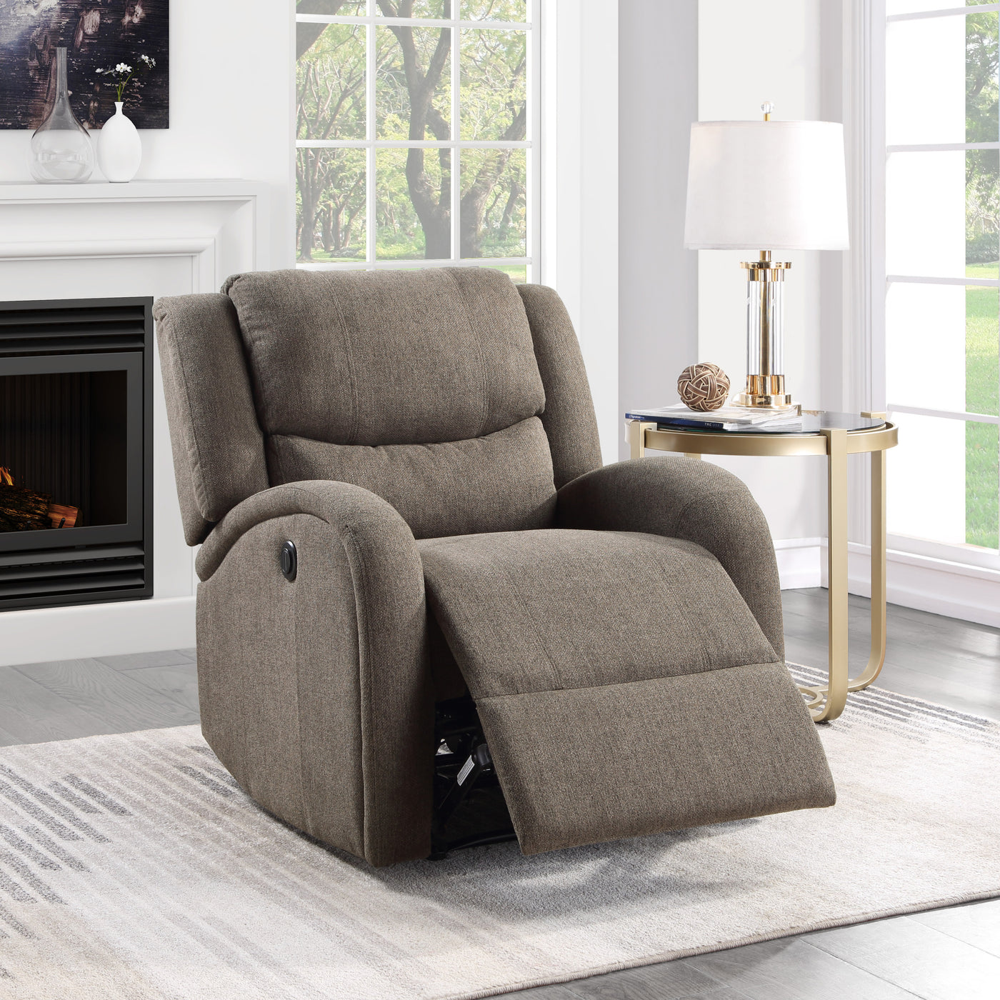 Power Reclining Chair Brown Chenille Upholstery Wood