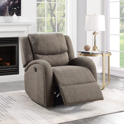 Power Reclining Chair Brown Chenille Upholstery Wood
