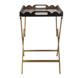 Brown MDF Side Table with Swan Motif Iron Base 23.5x15.5x24