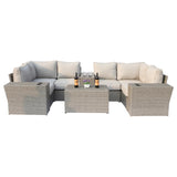 Outdoor Sectional Set HDPE Wicker Aluminum Gray 10 Piece 135 x 74 In