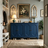 Blue Farmhouse Sideboard Buffet Cabinet, 4 Door Vintage Storage Credenza with De