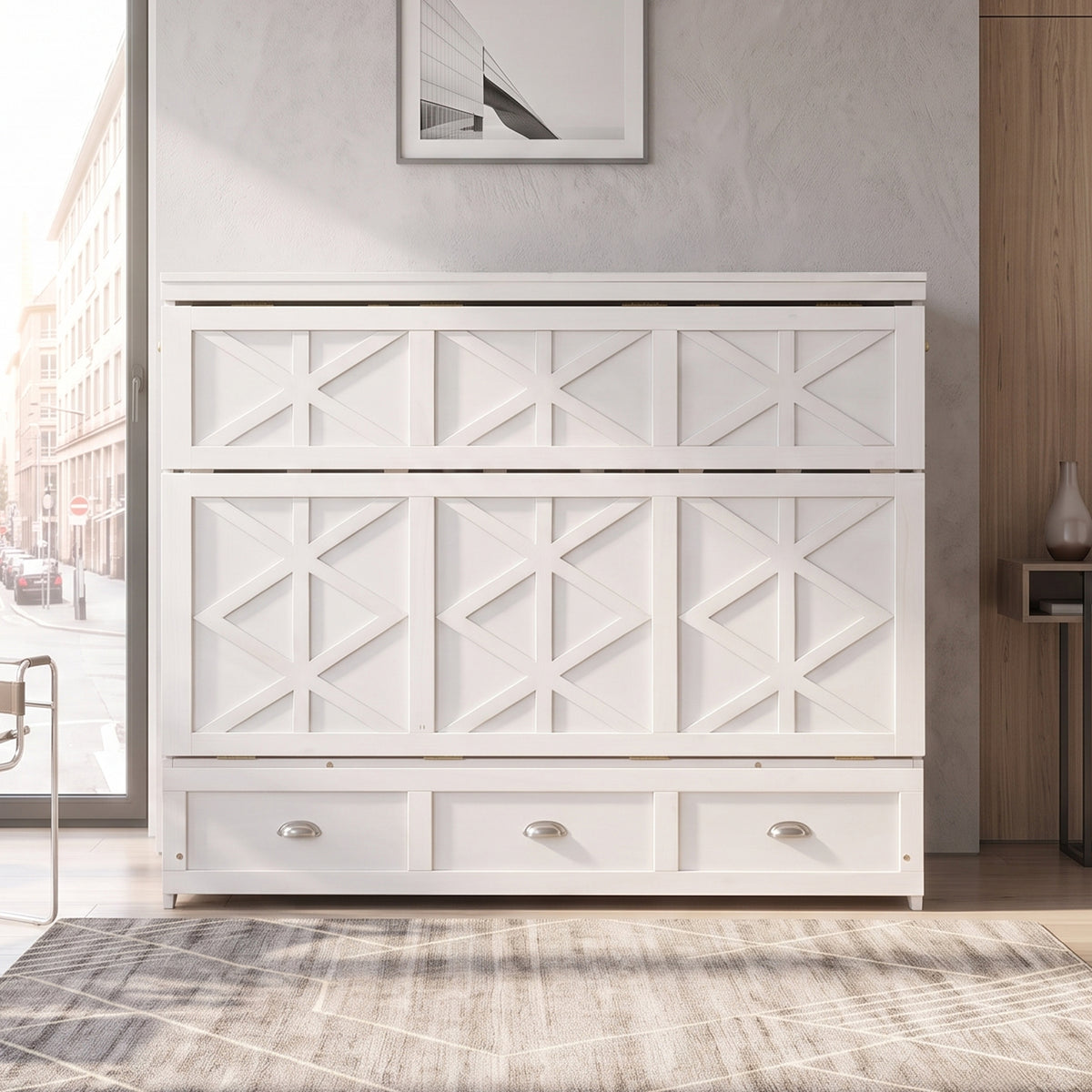 Full Engineered Wood Murphy Bed White