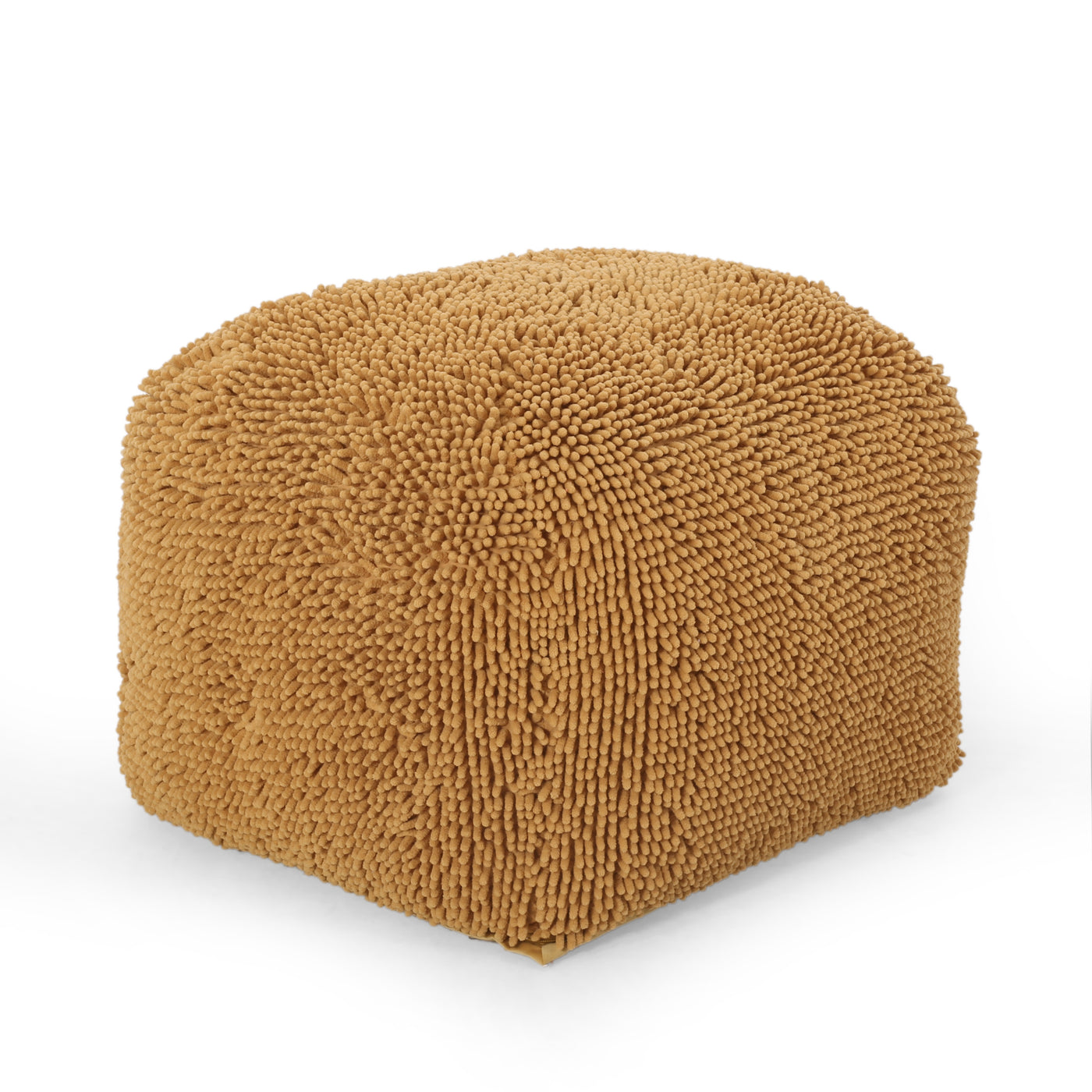 Soft Microfiber Square Pouf Ottoman, 20x20x14", Yellow Chenille