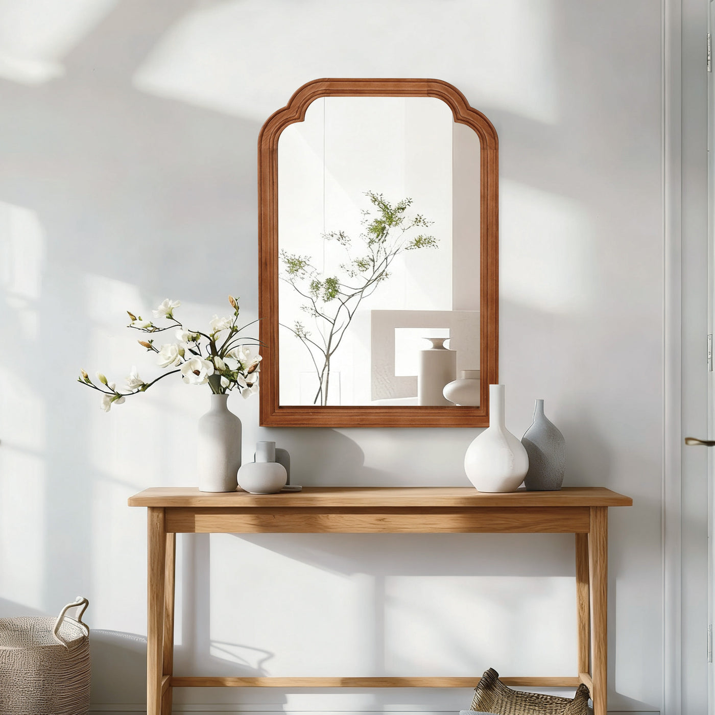 20" x 30" Solid Wood Frame Rounded Corner Decorative Mirror