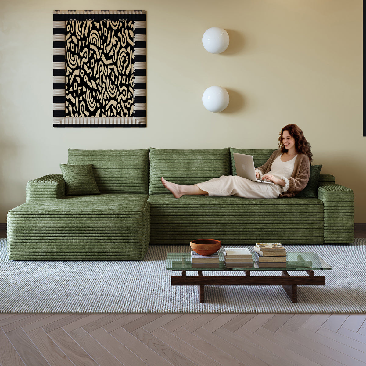 Fabric Chaise Sofa Green