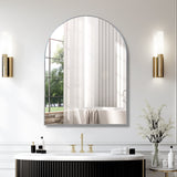 30x40" Silver Metal Arched Bathroom Wall Mirror