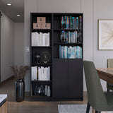 2 Piece Bookcase Set 42" Wide 8 Shelves Double Door Black