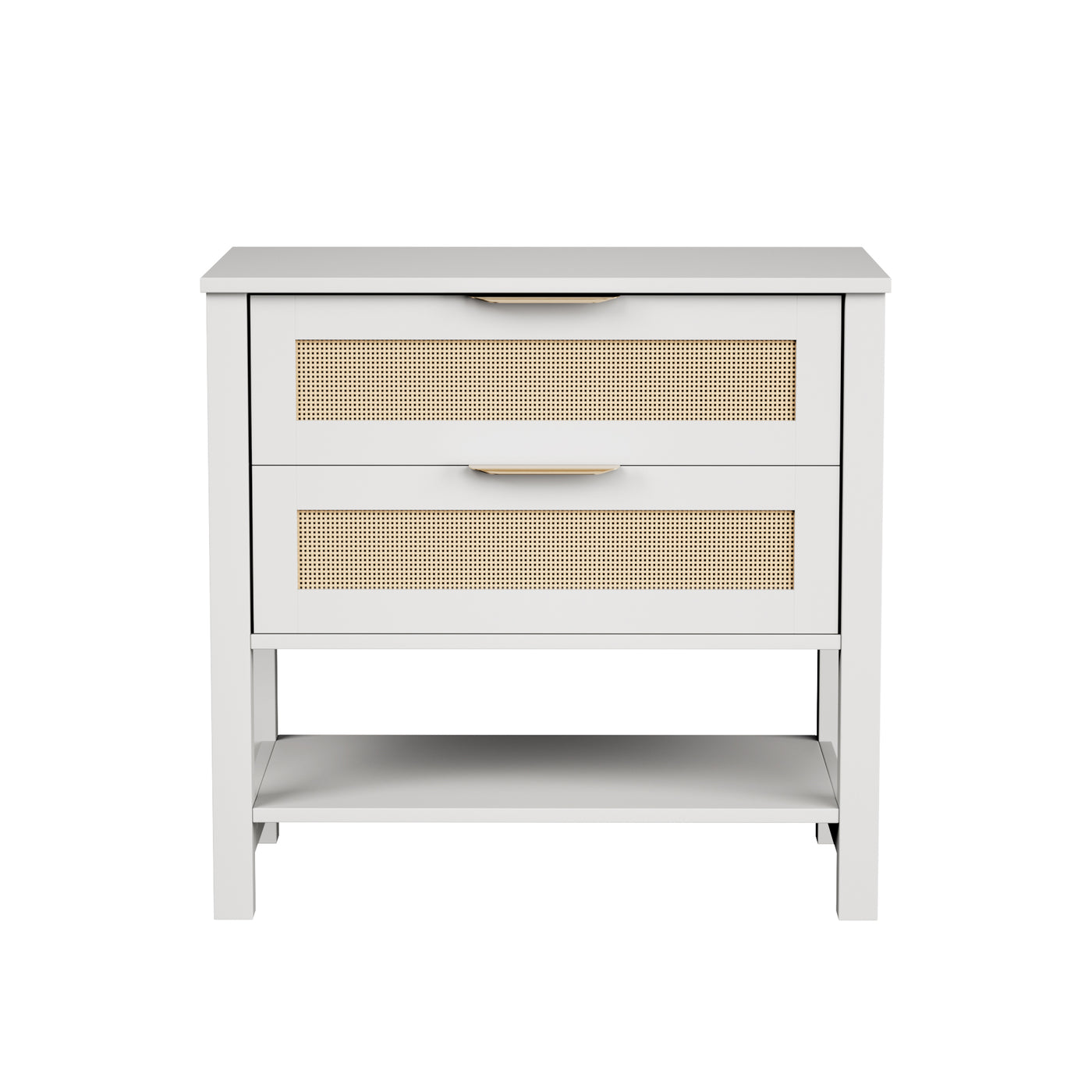 Rattan Nightstand 2 Drawer Boho Bedside Table Shelf
