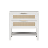 Rattan Nightstand 2 Drawer Boho Bedside Table Shelf