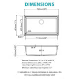 Quartz Kitchen Sink - 30" x 19" x 9.65" Black Granite Composite Workstation