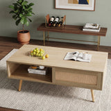 Solid Wood Coffee Table with Storage Natural