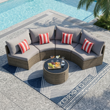 Outdoor Sectional Set PE Rattan Steel Gray 8 Piece Half Moon Seats 6