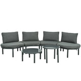 Outdoor Sectional Set PE Wicker Aluminum Gray Half Moon 6 Piece 300 LB