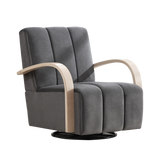 Swivel Accent Chair 360 Degree Velvet Charcoal Channel Tufted Wood Armrests