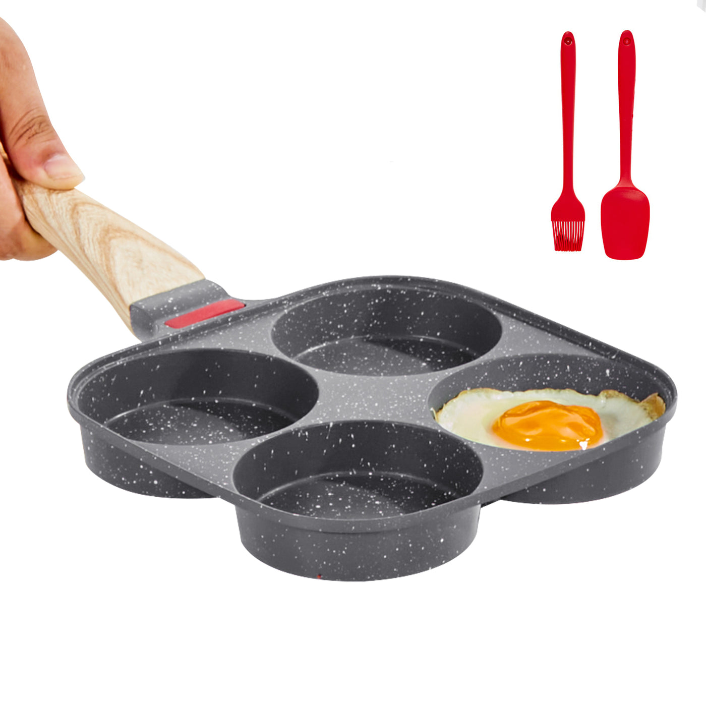 4-Cup Nonstick Egg Frying Pan with Lid, Oil Brush, Scraper