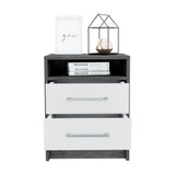 Nightstand with Two Drawers and Cabinet, Smokey Oak/White