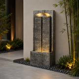 Modern Gray Outdoor Water Fountain LED Lights Resin 39.4