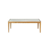 Frosted Glass Top Coffee Table with Natural Wood Legs