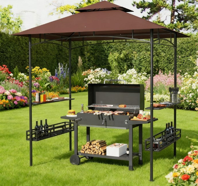 Outdoor BBQ Gazebo Size 94.5x59.1x101.2in Sturdy Two Tier Shelves Backyard Chefs