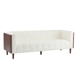 Beige Boucle 3-Seater Sofa Button-Tufted 90" Wood Frame