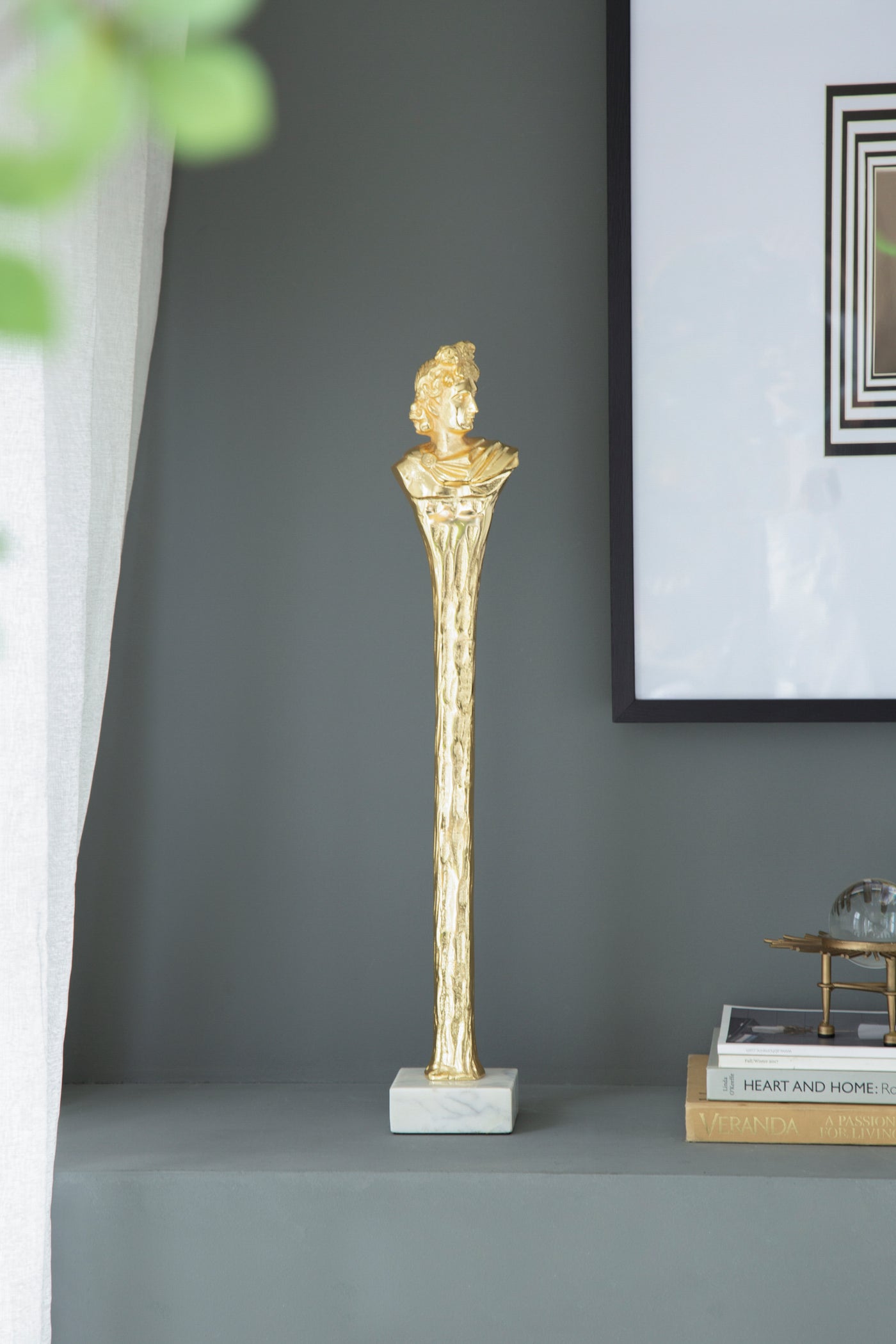 Gold Roman Statue Marble Base 5.5x5.5x28
