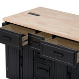 K&K 56.5'' Kitchen Island with Drop Leaf, Power Outlet, Embossed Vertical Stripe