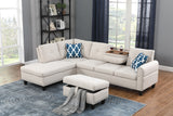 Linen Chaise Sofa with Chaise with Ottoman Beige 98"