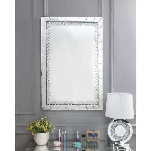Accent Wall Mirror - Beveled Mirrored Trim - Faux Crystal Inlay