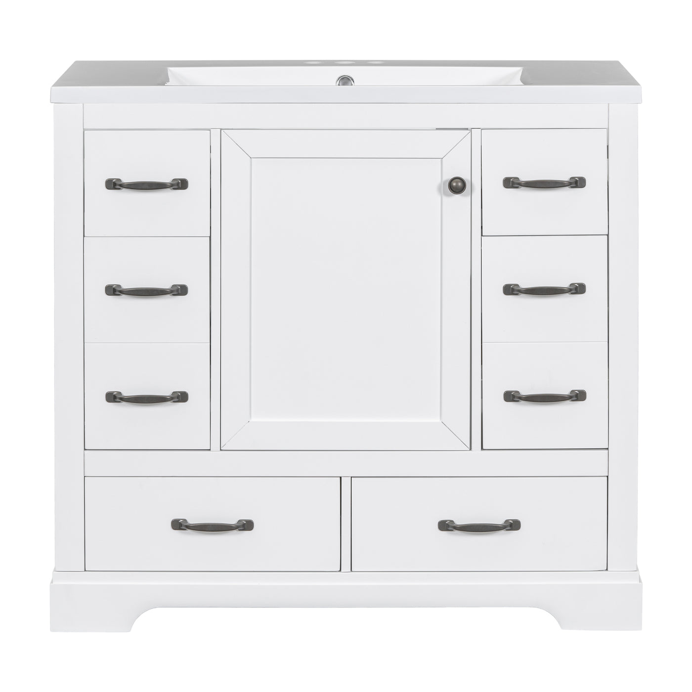 Modern 36' Bathroom Vanity with Sink Combo, Six Drawers, Adjustable Shelf, White Finish, Solid Wood & MDF Construction