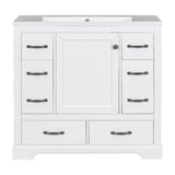 Modern 36' Bathroom Vanity with Sink Combo, Six Drawers, Adjustable Shelf, White Finish, Solid Wood & MDF Construction