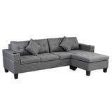 L-Shape Sectional Sofa with Chaise Lounge, Cup Holder, Grey