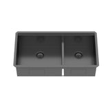 Double Bowl (60/40) Undermount Kitchen Sink- 33"x19"x10" Gunmetal Black 16 Gauge