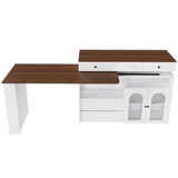 Kitchen Island with Extendable & Rotating Table, MDF with Walnut Veneer Retro De