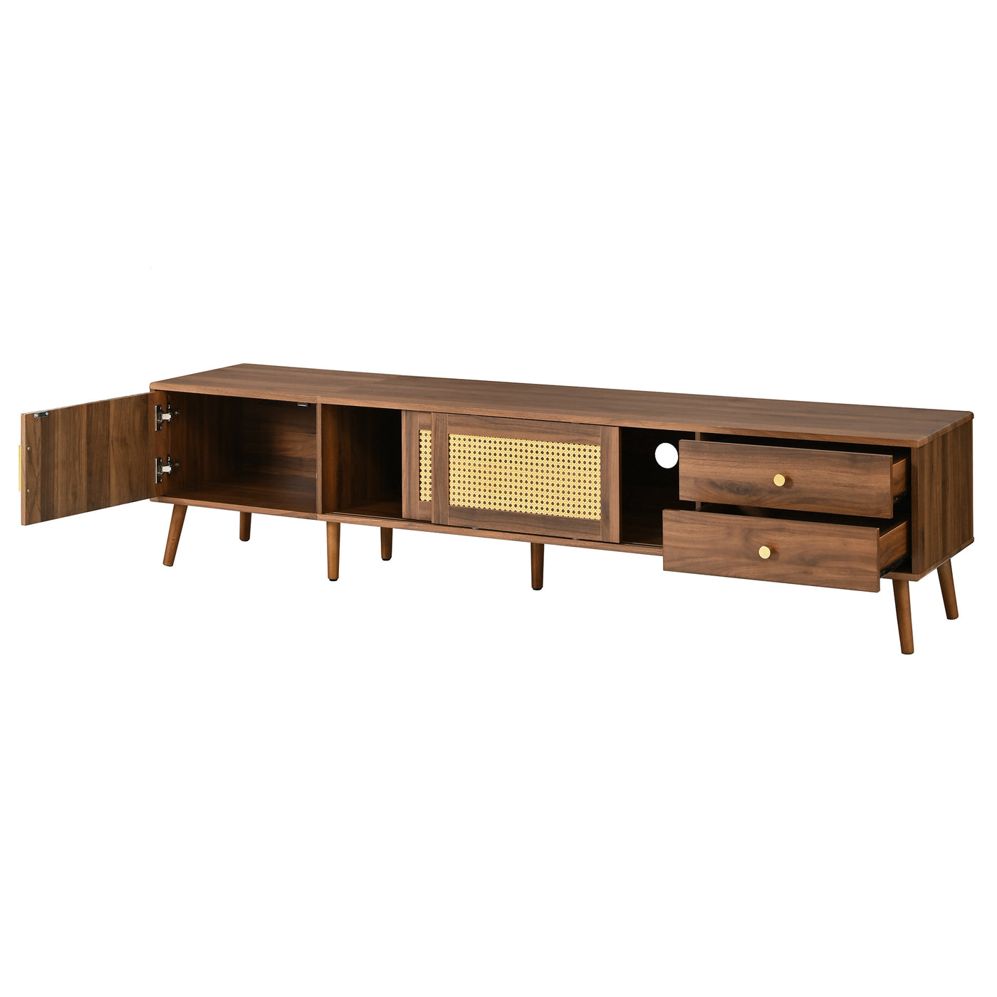 76" Rattan TV Stand with Storage Cabinets for TVs up to 85