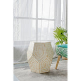 18x18x21' Hexagonal Capes Capiz Stool, Cream/Yellow