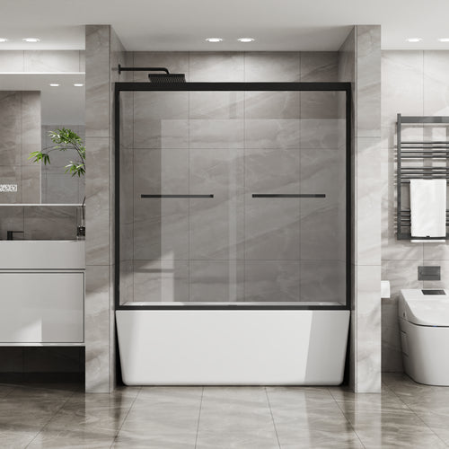 Double Sliding Bathtub Shower Door with SGCC Clear Tempered Glass, Matte Blac