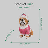 Christmas Pug Statue, Holiday Dog Figurine in Pink Santa Outfit
