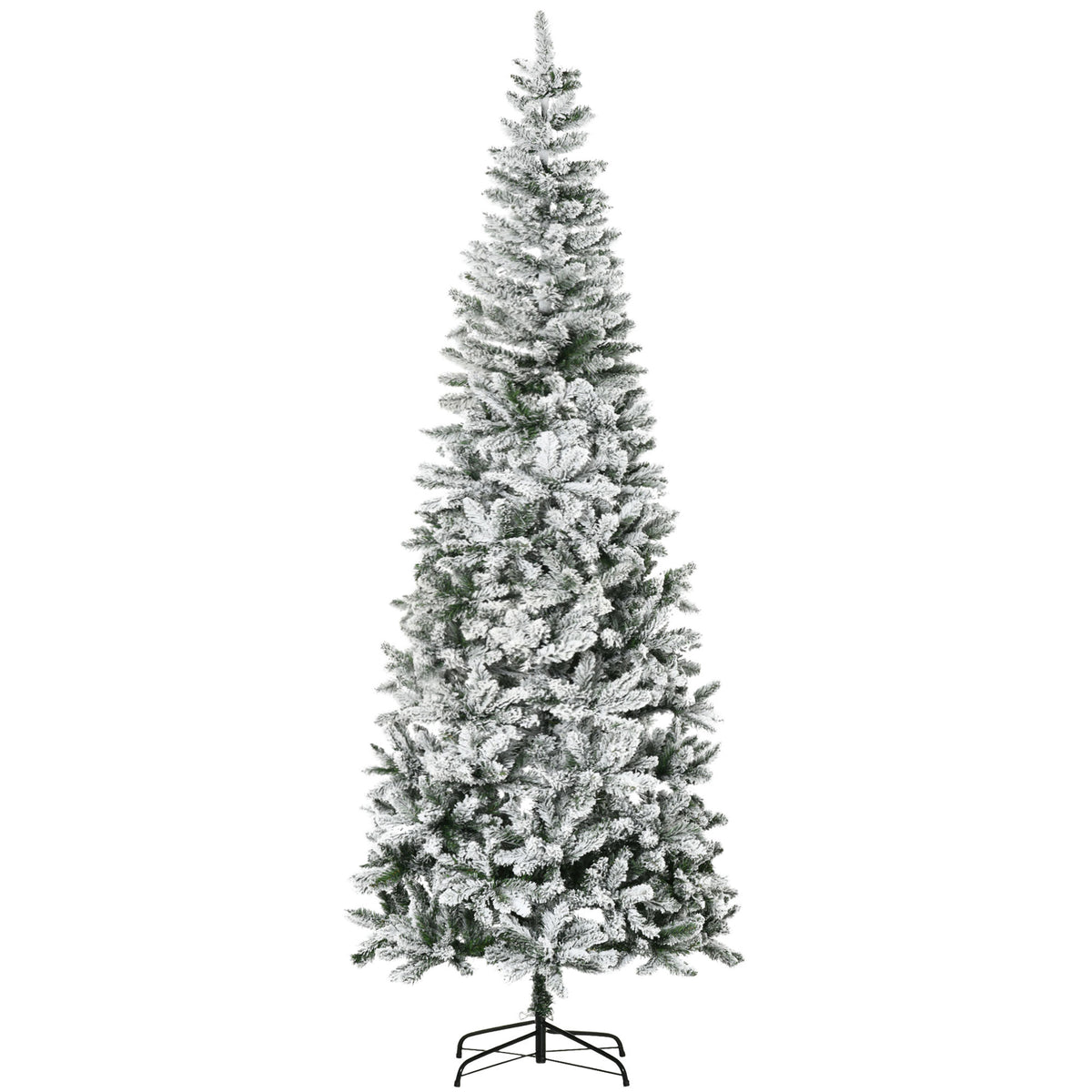 HOMCOM 9ft Unlit Snow-Flocked Slim Pine Artificial Christmas Tree with Realistic