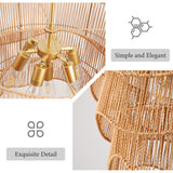 Handwoven Paper Rattan Boho Chandelier with 7-Light E26 Base
