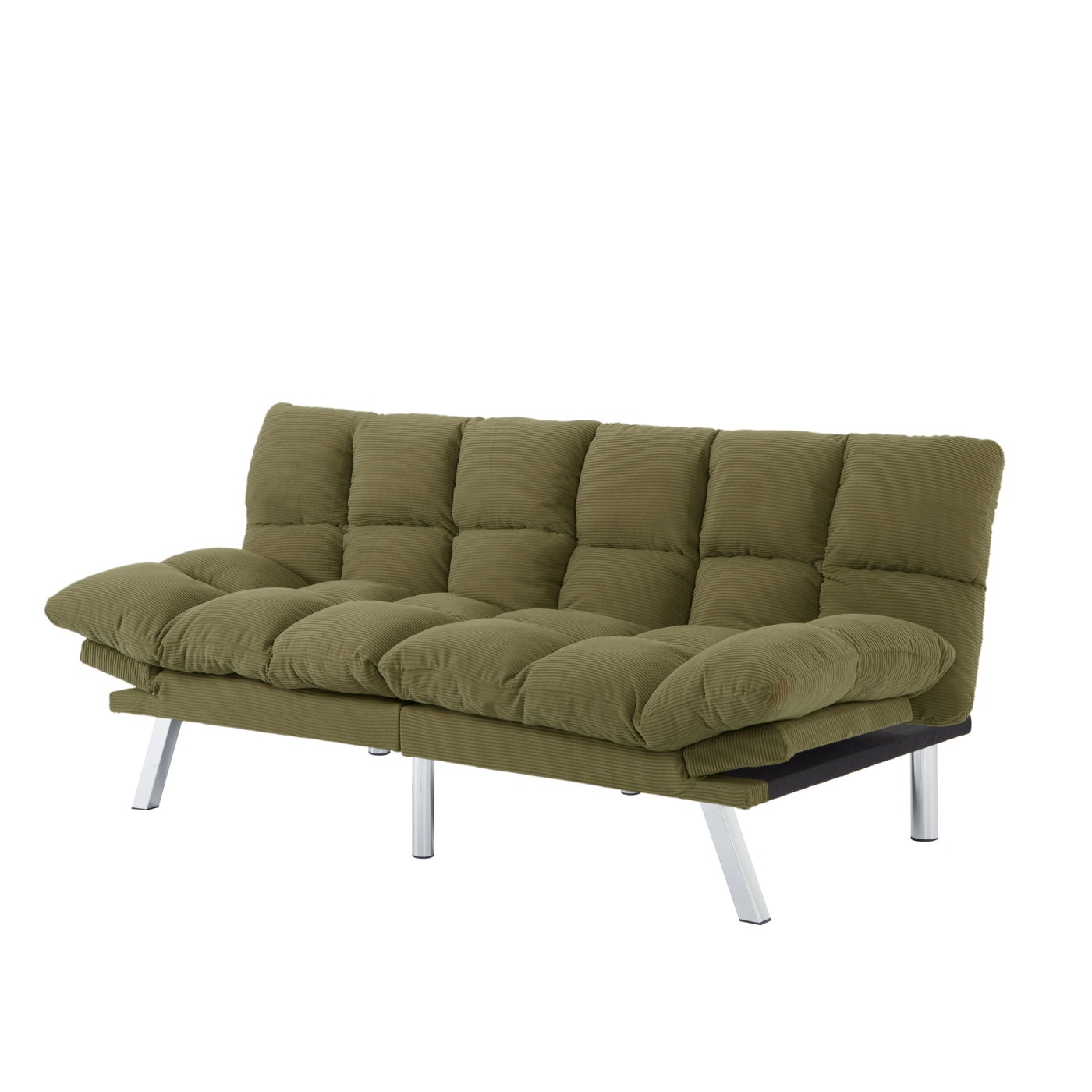 Green 2-Seater Foldable Sofa Bed, Corduroy Fabric