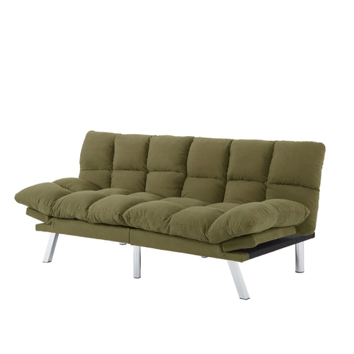 Green 2-Seater Foldable Sofa Bed, Corduroy Fabric