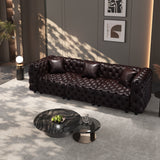 3-Seat Faux Leather Sofa Tufted Brown 106"